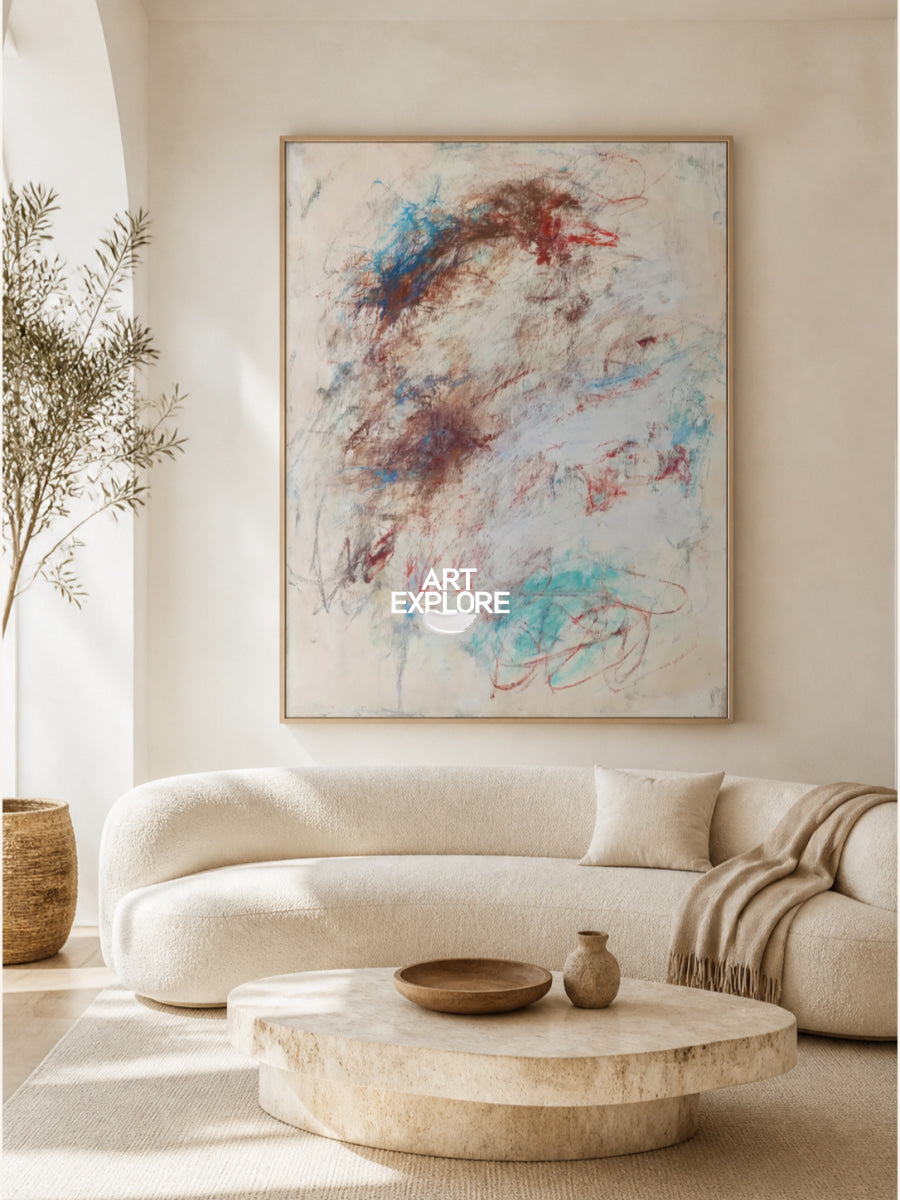 Modern Beige Wall Art With Expressive Lines For Living Room And Office Decor