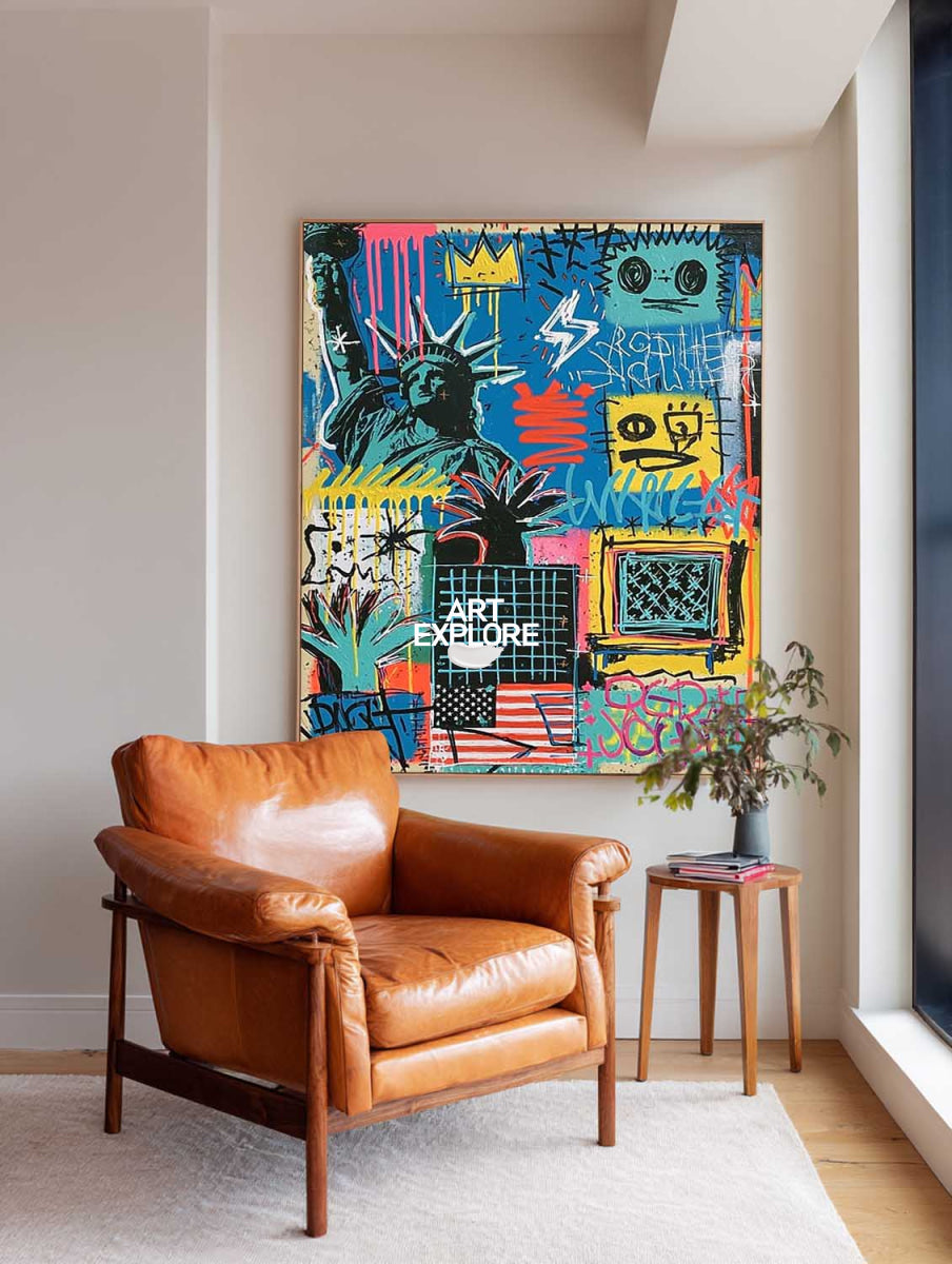 Vibrant Pop Graffiti Wall Art With Urban Symbols For Modern Living Room Decor