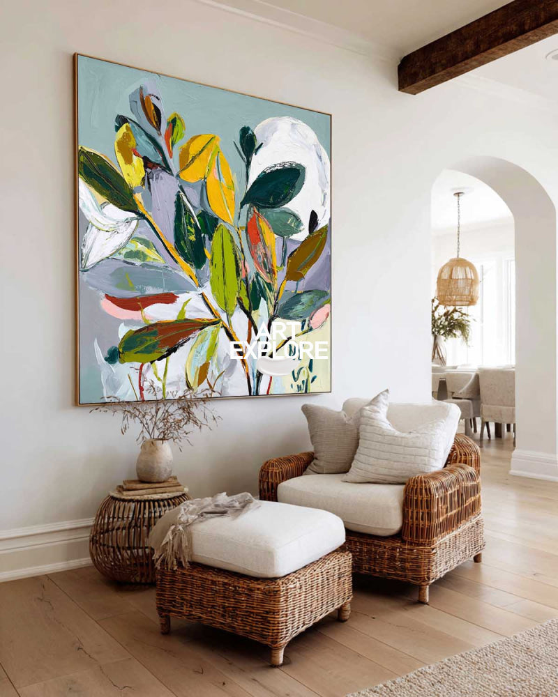 Vibrant 3D Floral Pop Leaf Painting - Custom Large Original Art