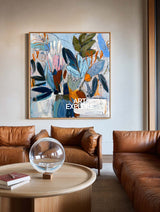 Vibrant Abstract Bouquet Painting Large Blue & Orange Art