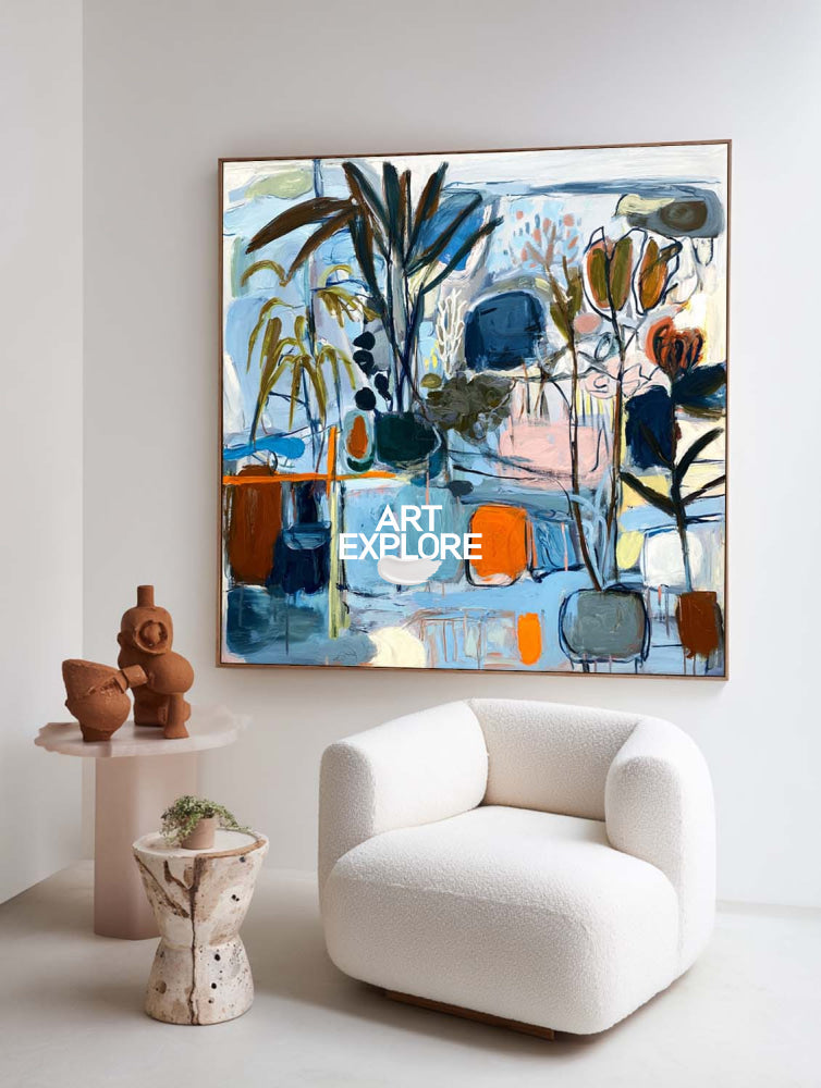 Vibrant Abstract Garden Painting Large Luxury Office Wall Decor