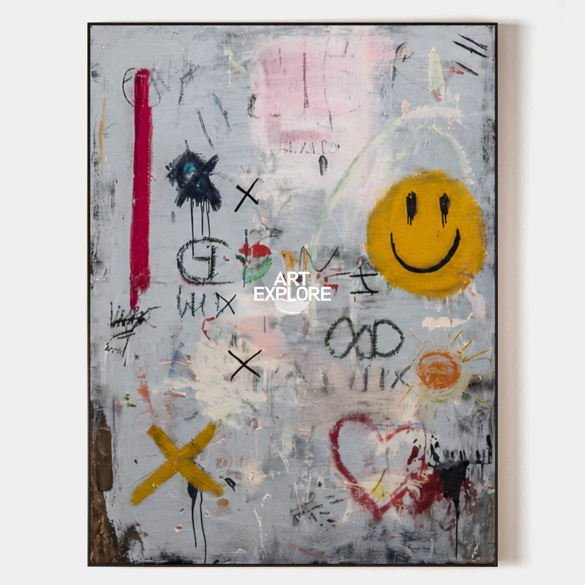 Vibrant Abstract Pop Art Canvas With Smile Icon For Playful Home And Game Room Walls
