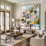 Vibrant Abstract Tropicalia Painting Large Blue & Pink Office Art