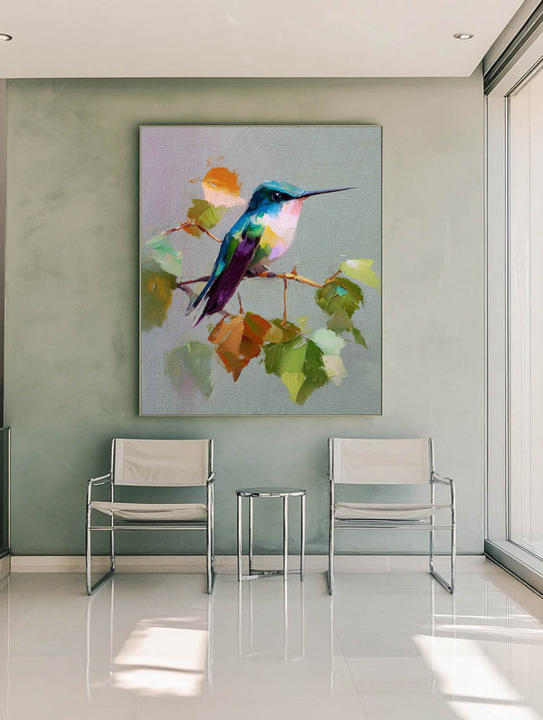 Vibrant Blue Hummingbird Oil Painting | Realistic Handmade Canvas Art | ArtExplore