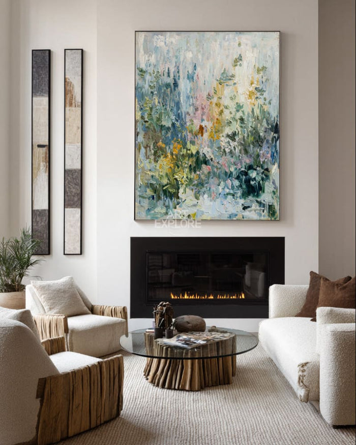Vertical Floral Landscape Oil Painting | Handmade Modern Wall Art