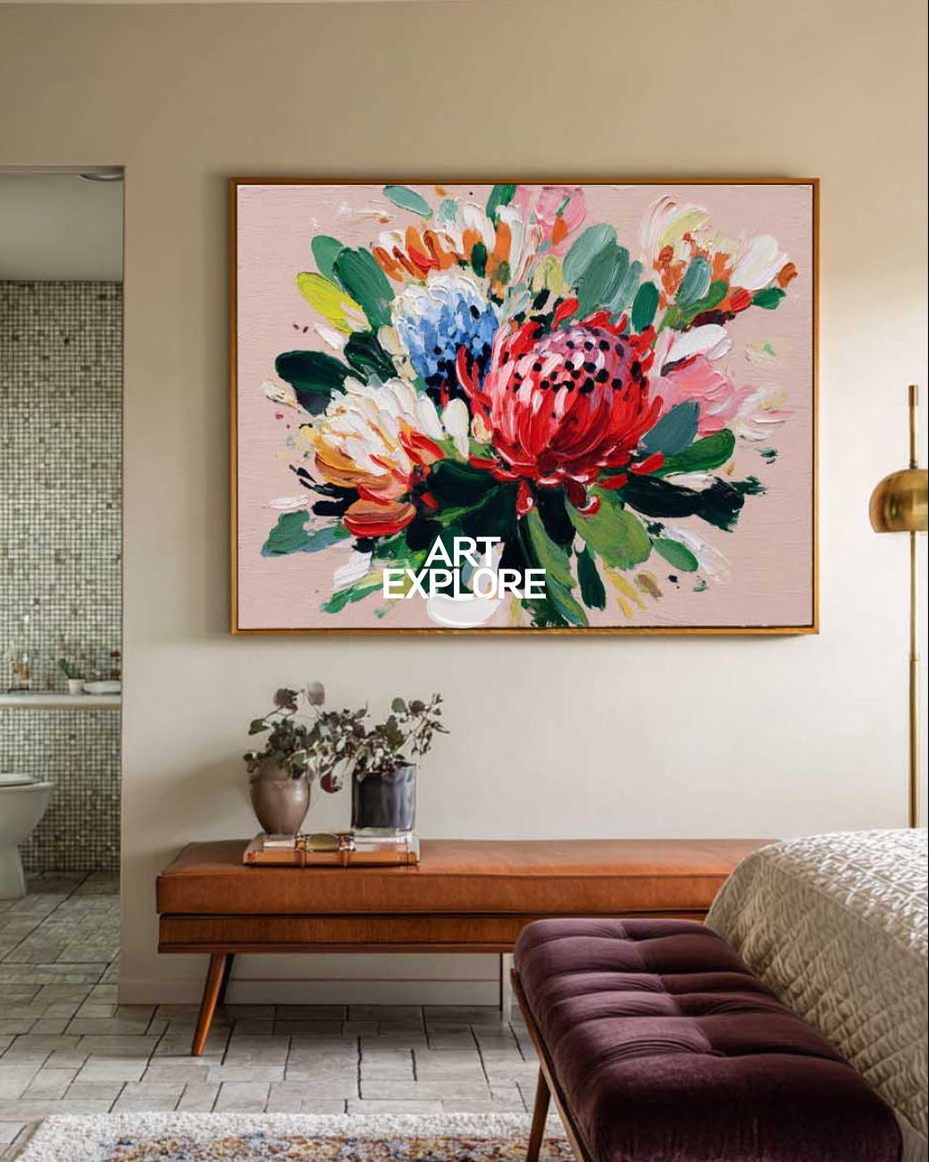 Vibrant Lotus Flower Wall Art, Handmade Textured Canvas for Office & Hotel ArtExplore