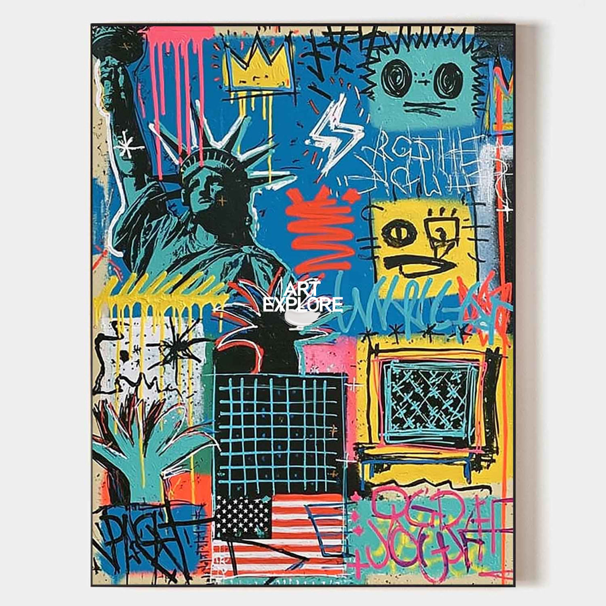 Vibrant Pop Graffiti Wall Art With Urban Symbols For Modern Living Room Decor