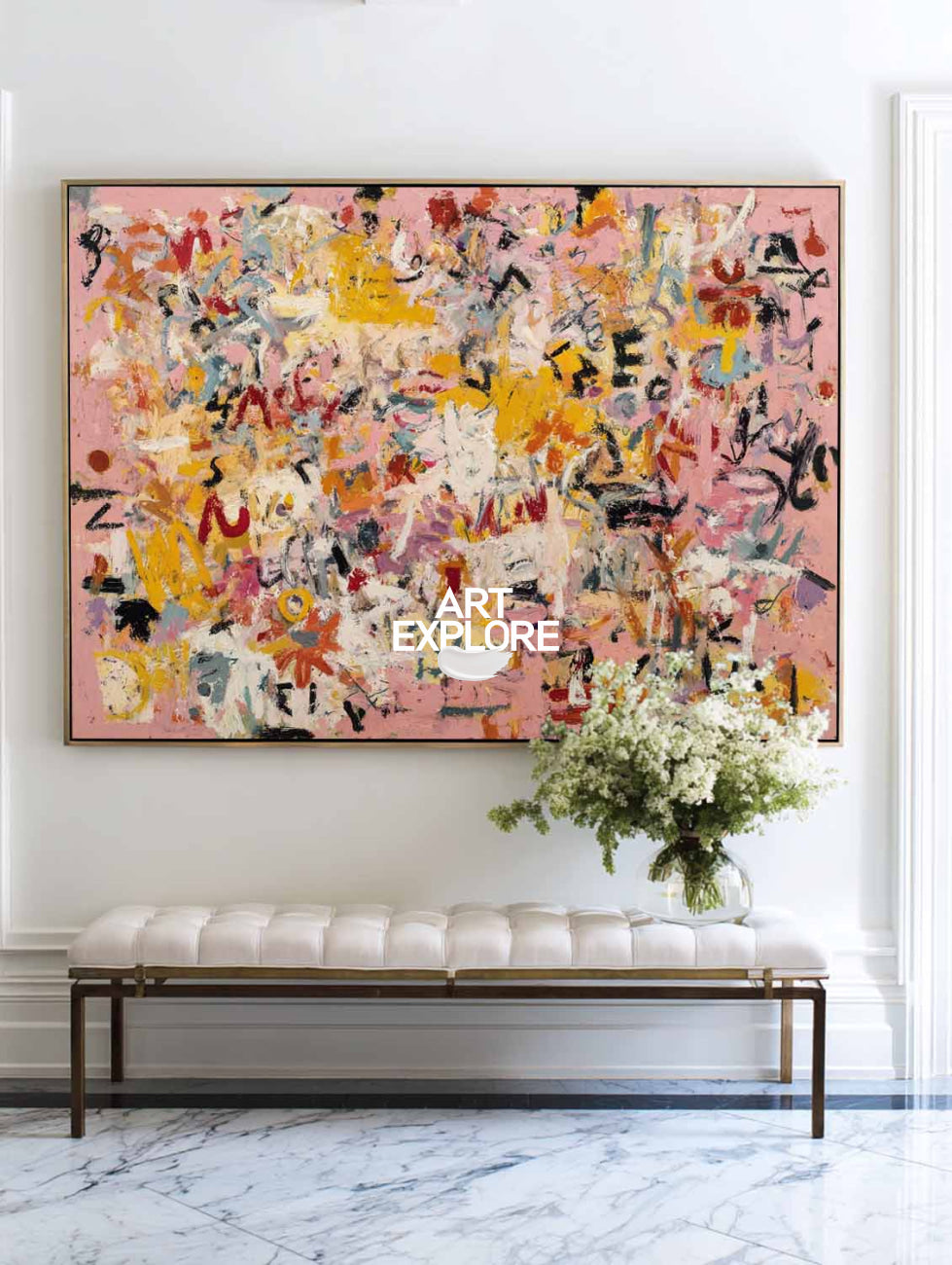 Vibrant Script & Blooms - Modern Oversized Landscape Wall Decor