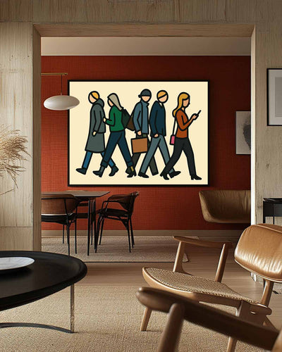 Vibrant Street Scene Wall Art – Handmade Modern Pop Painting for Large-Space Interior Styling