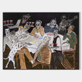 Vintage Modern Black Dinner Party Oil Painting – Large Wall Art | ArtExplore