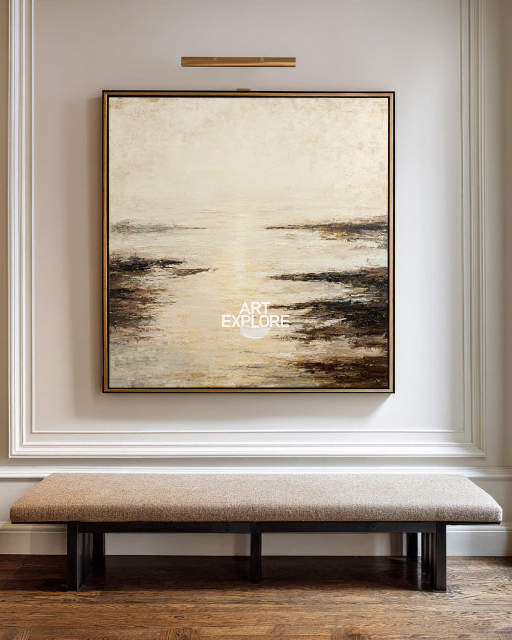 Wabi-Sabi Beige Lake Painting, Large Minimalist Handmade Oil Canvas Art Wei Peng ArtExplore