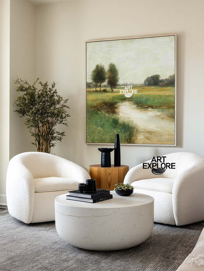 Wabi-Sabi Garden Lake Canvas – Handmade Landscape Oil Painting by ArtExplore