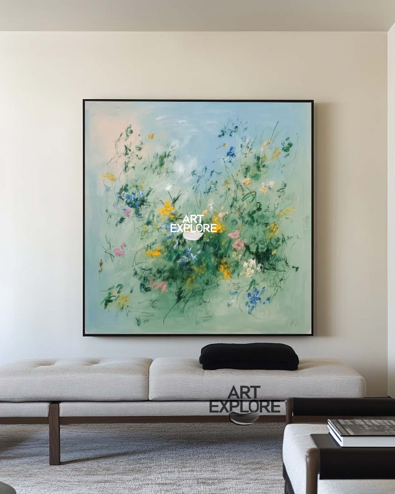 Wabi-Sabi Green Abstract Painting for Living Room | ArtExplore