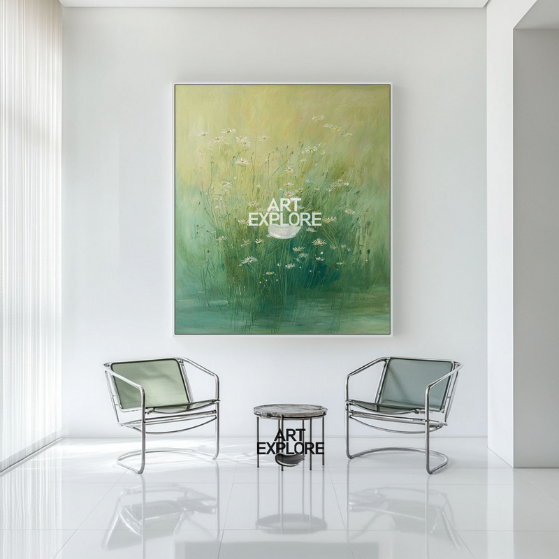 Wabi-Sabi Inspired Lotus Pond – Elegant Green Handmade Artwork for Large Walls – ArtExplore