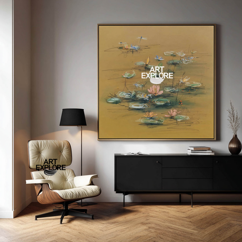 Wabi-Sabi Lotus Pond Canvas | Handmade Landscape Wall Art | ArtExplore