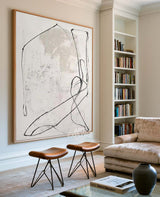 Wabi-Sabi White Minimalist Canvas – Hand-Painted Black Line Abstract Art For Sale – ArtExplore
