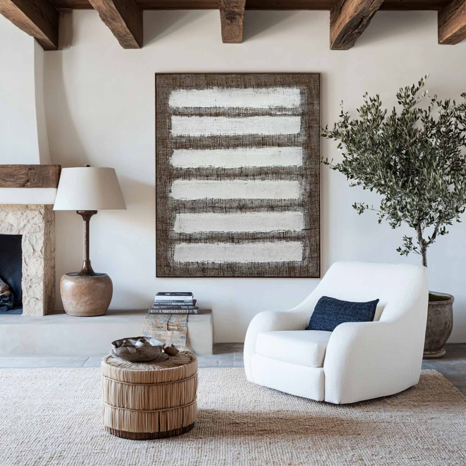Wabi-sabi Brown White Canvas Art Large Minimalist Painting Brown White Textured Acrylic Painting
