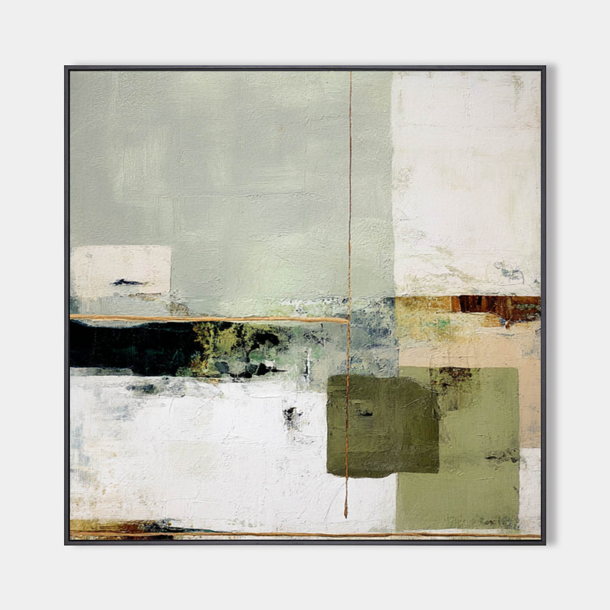 Wabi-sabi Green Painting Sage Textured Artwork Large Handcrafted Abstract Canvas Art  For Livingroom