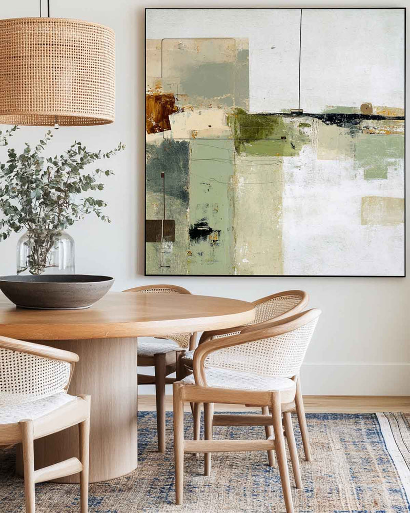 Wabi-sabi Green Painting Sage Textured Artworks Large Green Abstract Canvas Art Green Square Art