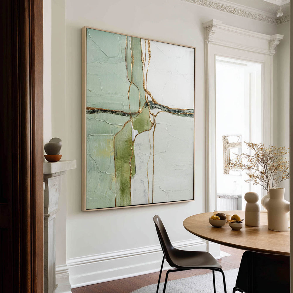 Wabi-sabi Green Texture Painting Large Sage Color Wall Art Modern Minimalist Wall Art For Sale