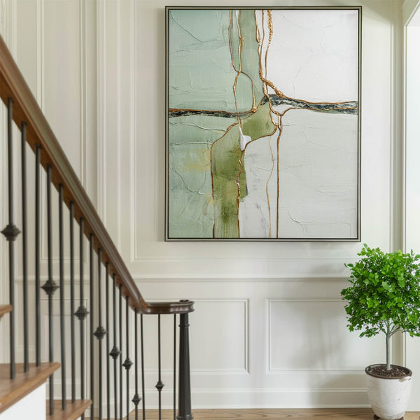 Wabi-sabi Green Texture Painting Large Sage Color Wall Art Modern Minimalist Wall Art For Sale