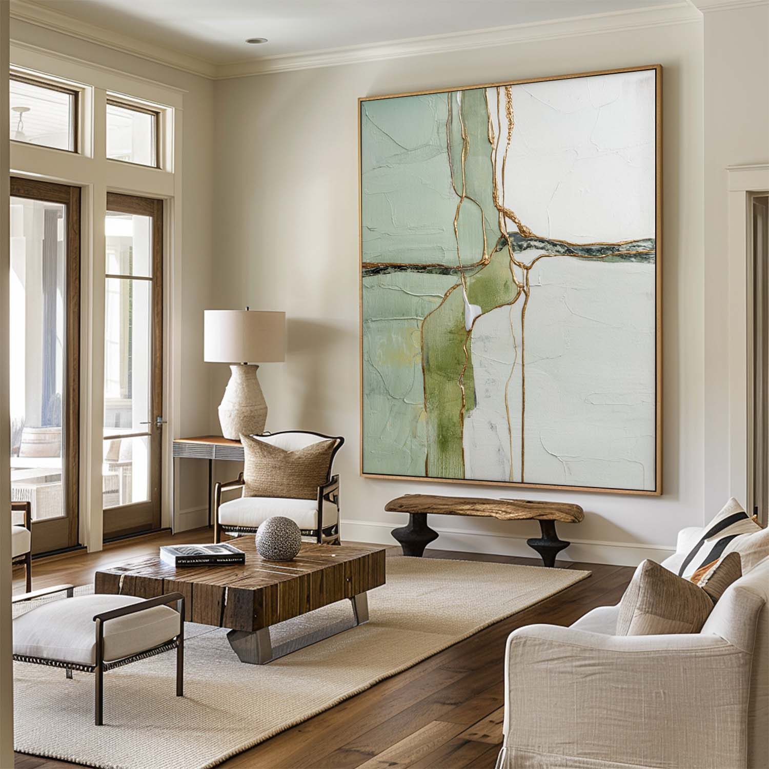 Wabi-sabi Green Texture Painting Large Sage Color Wall Art Modern Minimalist Wall Art For Living Room