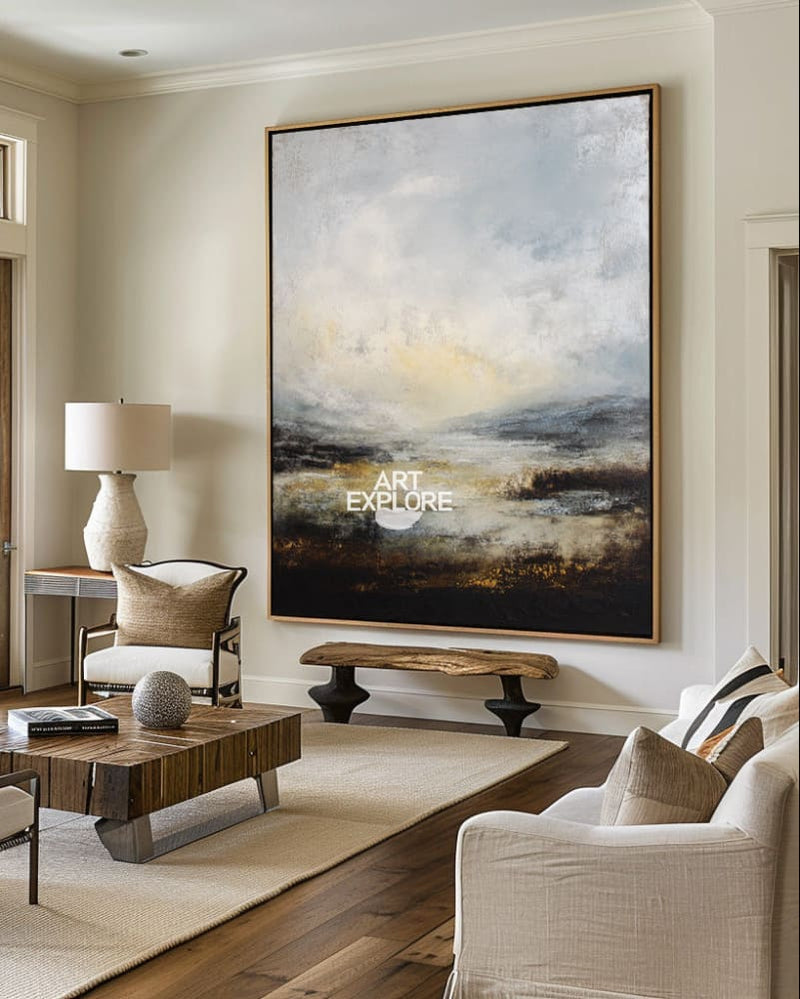 Wabi-sabi Handmade Minimalist Landscape Wall Art | Large Textured Canvas Art| ArtExplore