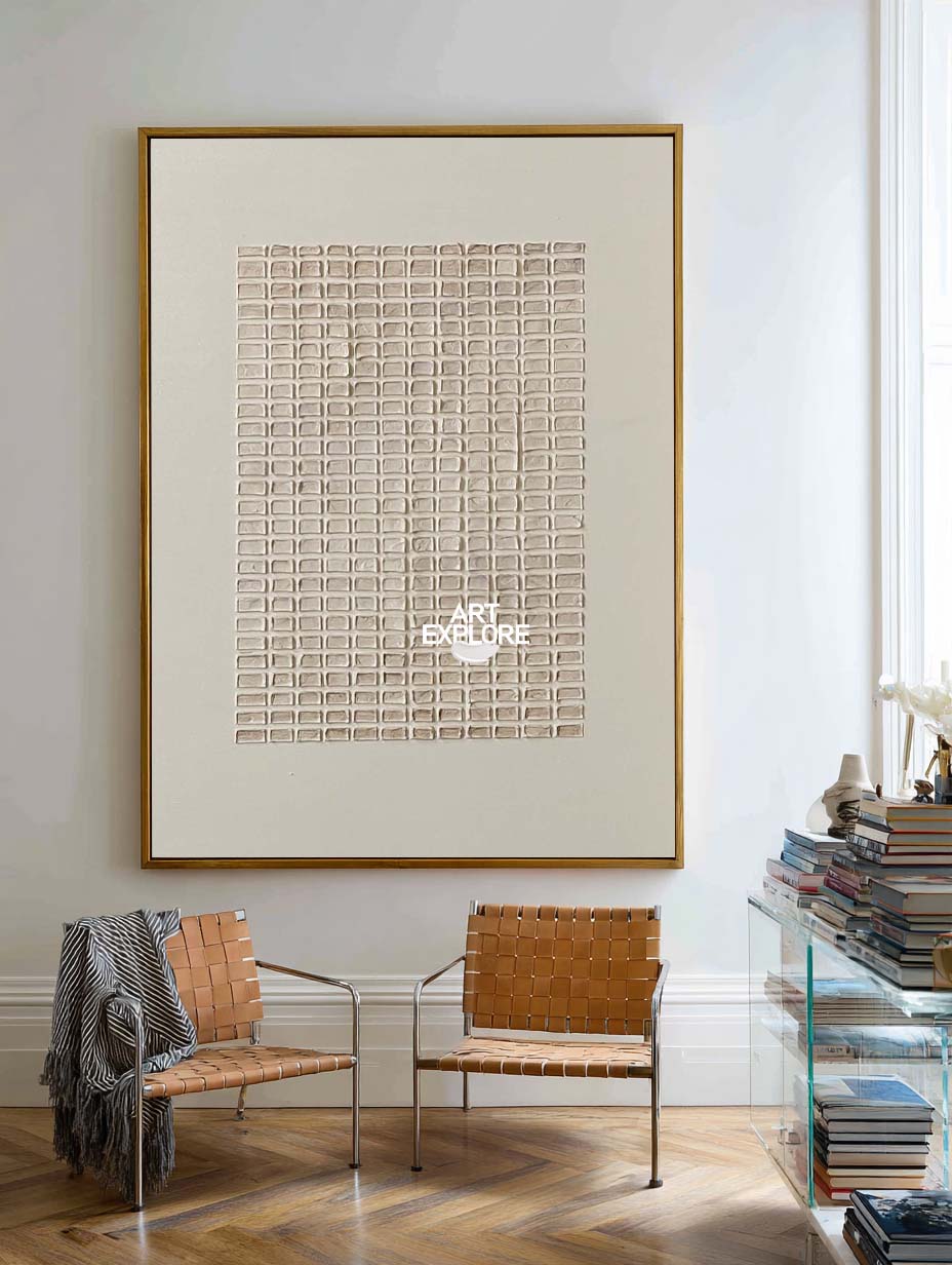 Wabi-sabi Textured Canvas Art Beige Minimalist Art Original Canvas Painting For Living Room | Artexplore
