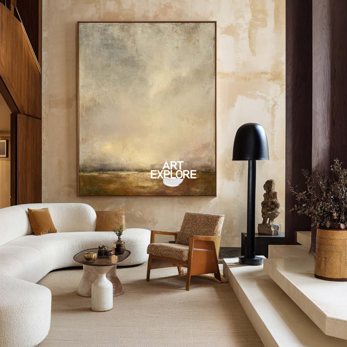 Minimalist Brown Landscape Painting With Earthy Tones For Contemporary Home Decor