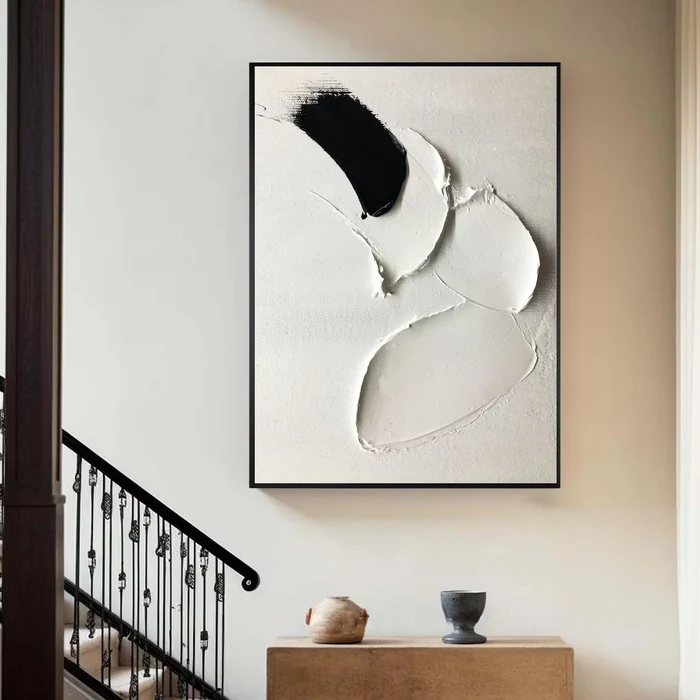 White Minimalist Plaster Texture Painting for Large Wall | ArtExplore Handmade