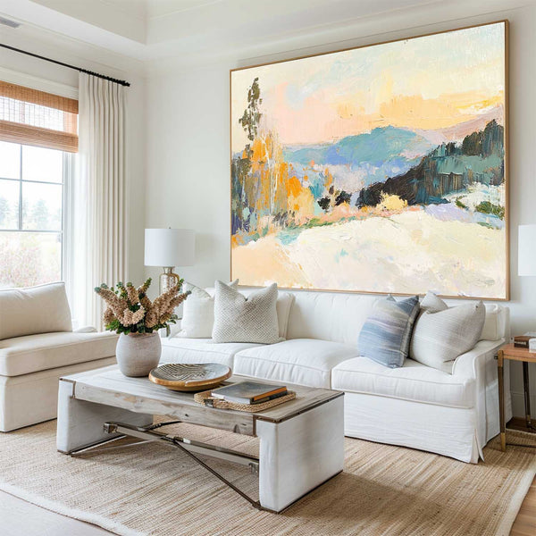Large White Wall Art Textured Wall Art Colorful Minimalist Canvas Art Abstract Livingroom Wall Art