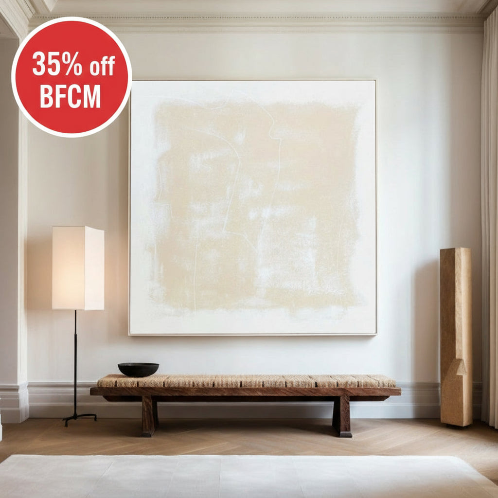 White and Beige Minimalist Abstract Art On Canvas Modern Painting Abstract Painting For livingroom