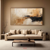 Modern large tan and brown abstract painting, black and beige acrylic painting for sale