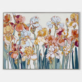 Modern Abstract Floral Art Painting With Teal Stems For Living Room Decor