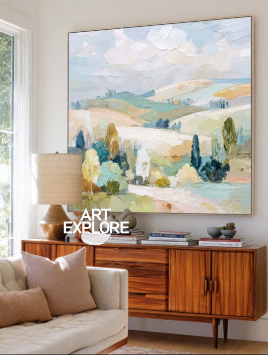 Serene Square Canvas Art Of Verdant Hills For Bedroom And Office Wall Decor