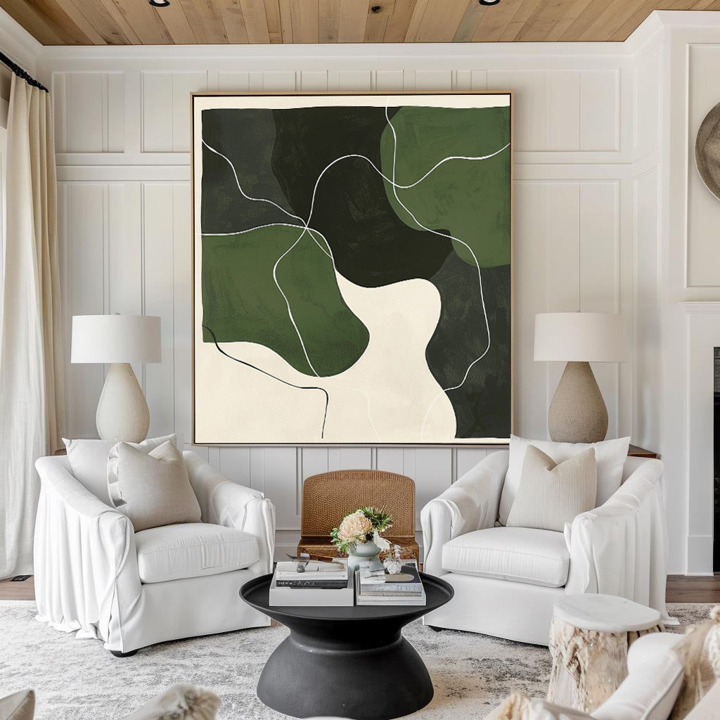 Green And White Wall Art Green Textured Canvas Painting Large Green Minimalist Wall Art For Sale
