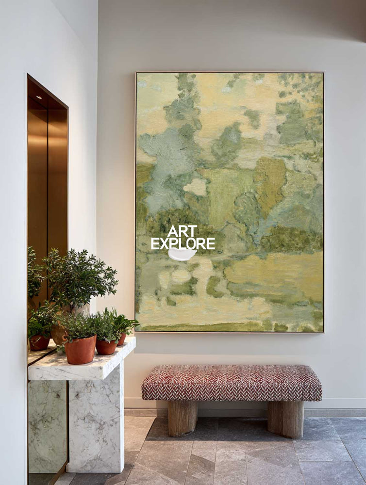 Original Green And Beige Nature Inspired Abstract Painting With Rich Texture And Depth