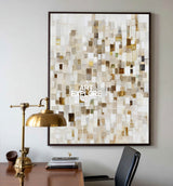 Modern Abstract Beige Painting With Mosaic Texture For Living Room Decor