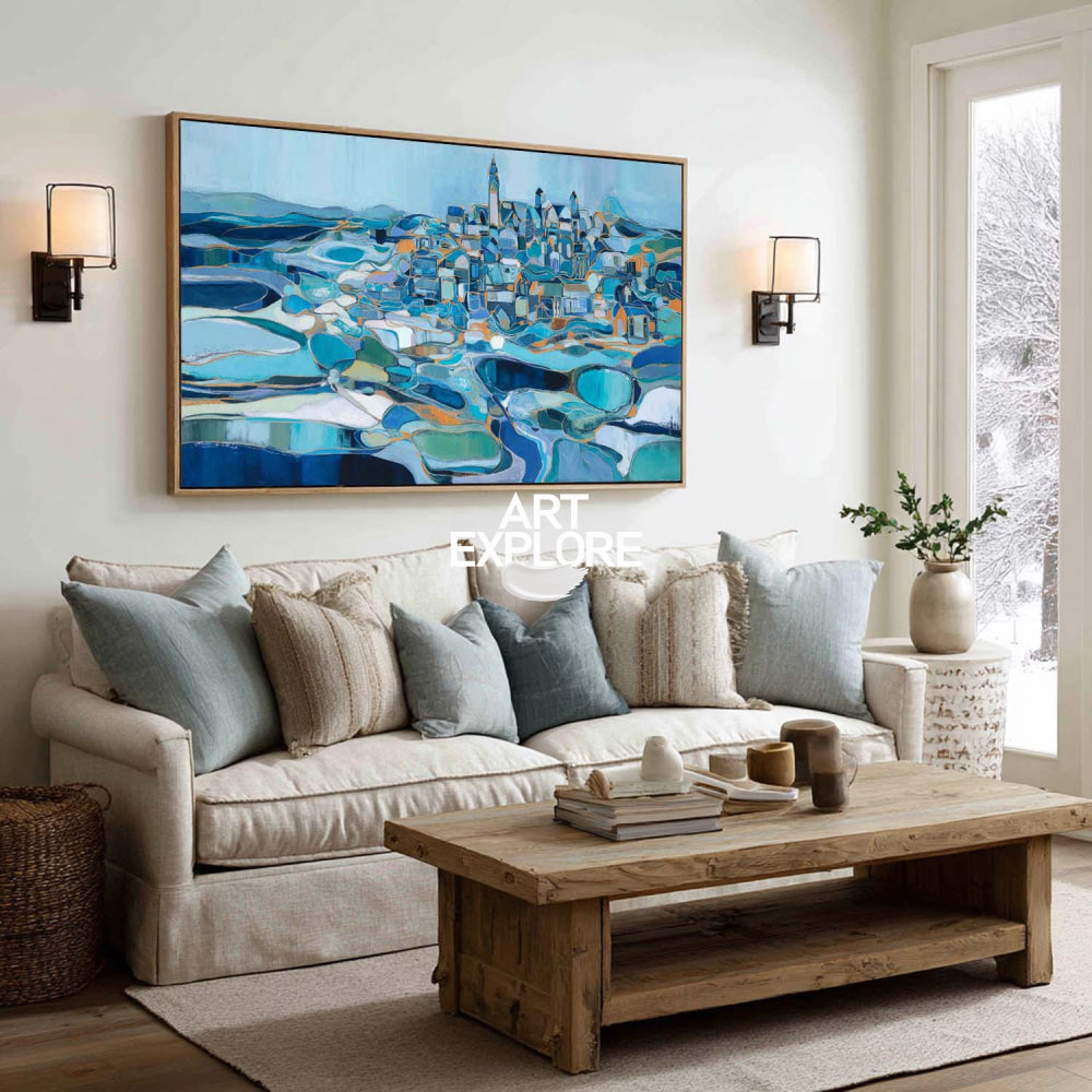 Original Coastal Seascape Painting With Impressionist Style For Modern Living Room Decor