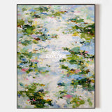 Original Botanical Abstract Art Green And White Floral Canvas For Bedroom