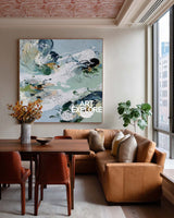 Abstract Green Botanical Oil Painting Original Art For Modern Living Room Decor