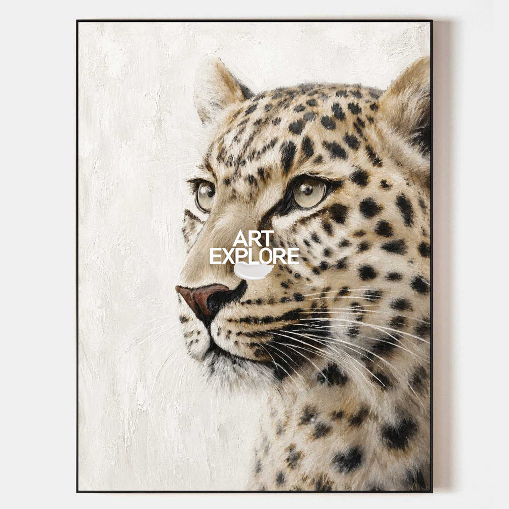 Modern Leopard Portrait Painting With Abstract Textures For Contemporary Living Room Decor
