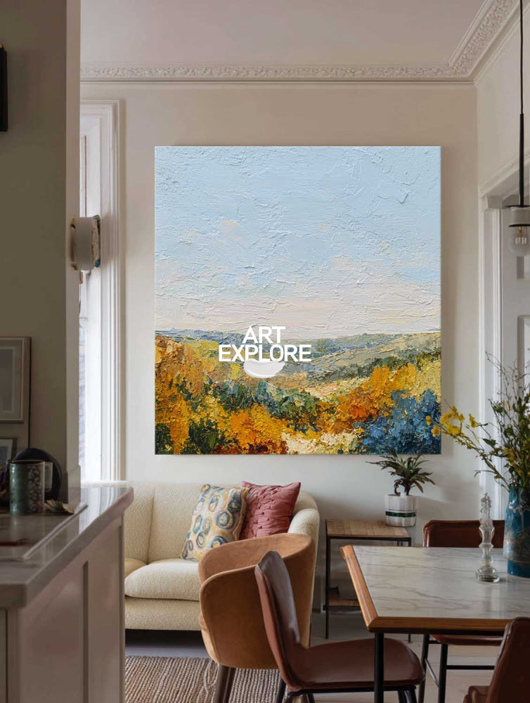 Square Original Oil Painting Of Autumn Hills With Rich Texture And Earth Tones