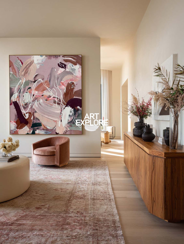 Modern Pink Abstract Painting With Textured Brushstrokes For Contemporary Home Decor