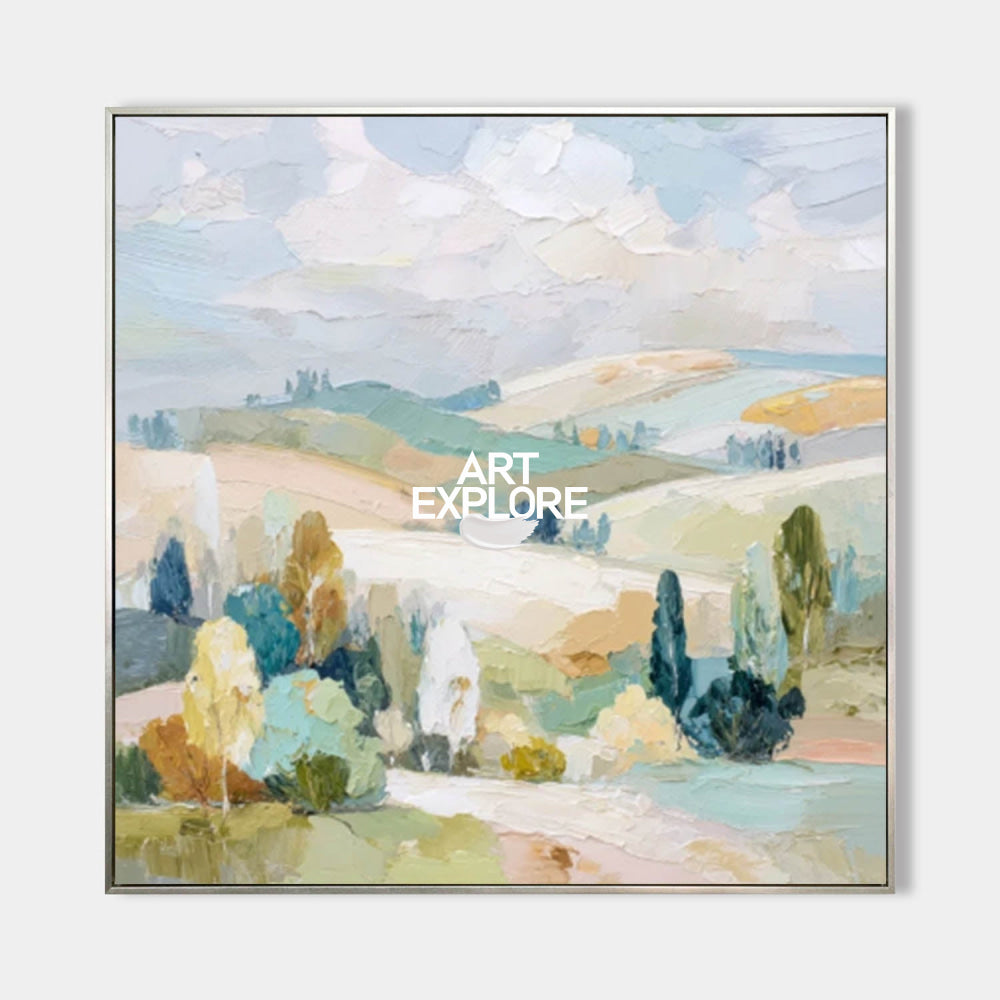 Serene Square Canvas Art Of Verdant Hills For Bedroom And Office Wall Decor