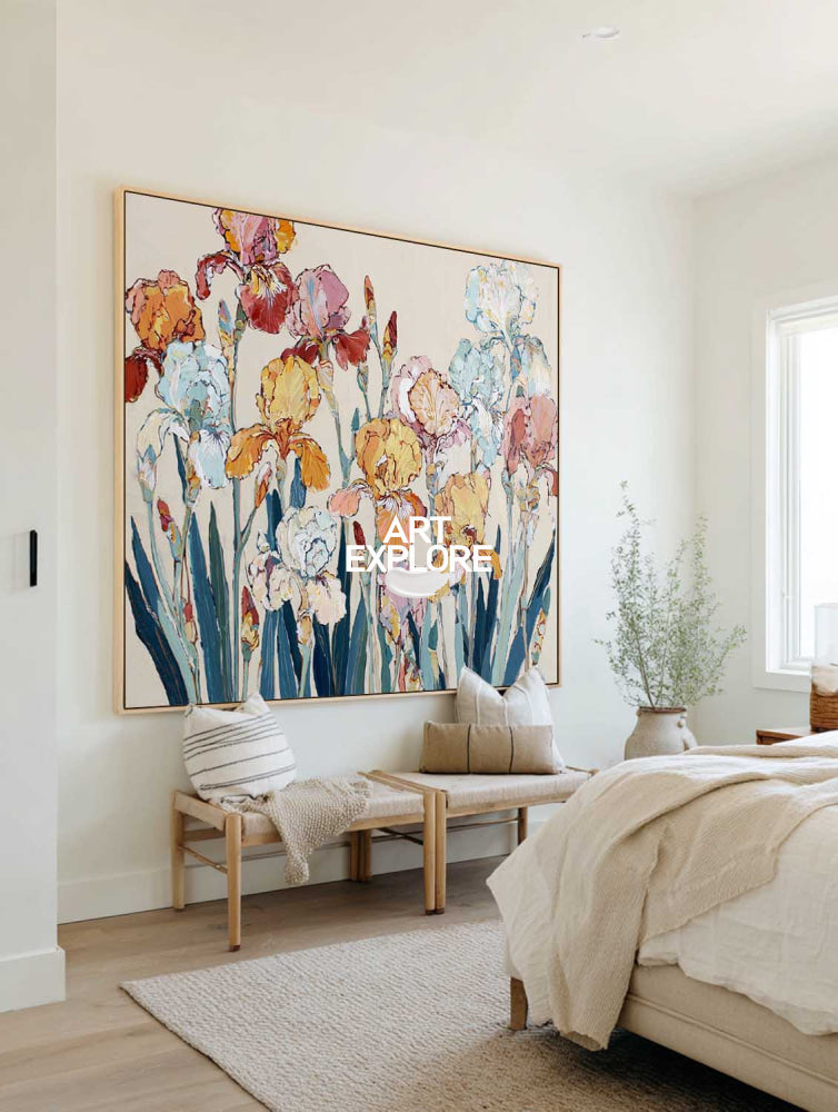 Abstract Iris Flower Painting Modern Textured Wall Art For Living Room And Bedroom Decor