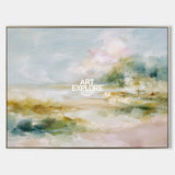 Abstract Coastal Landscape Painting With Textured Brushwork For Modern Home Decor