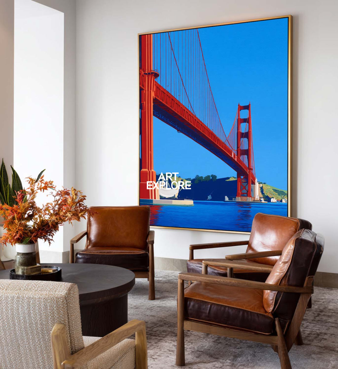 Golden Gate Bridge Pop Art Painting Red Blue Modern Wall Decor For Living Room