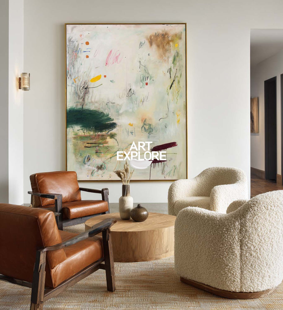 Modern Abstract Art Painting With Green Tones For Contemporary Living Room Decor