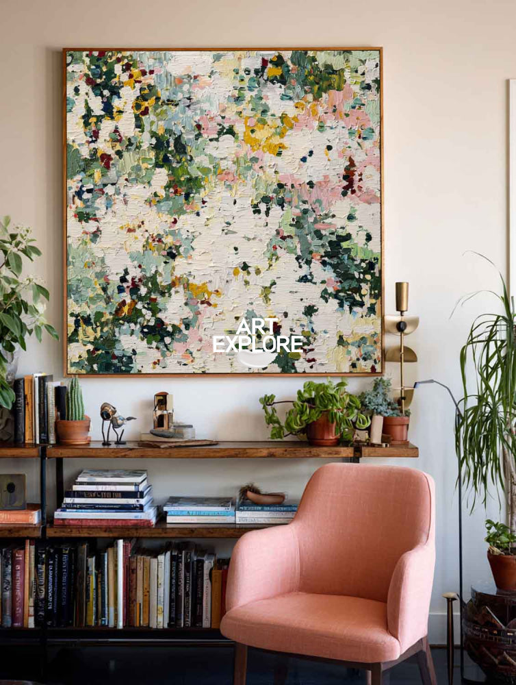 Hand Painted Green Abstract Oil Painting With Rich Texture For Modern Home Decor